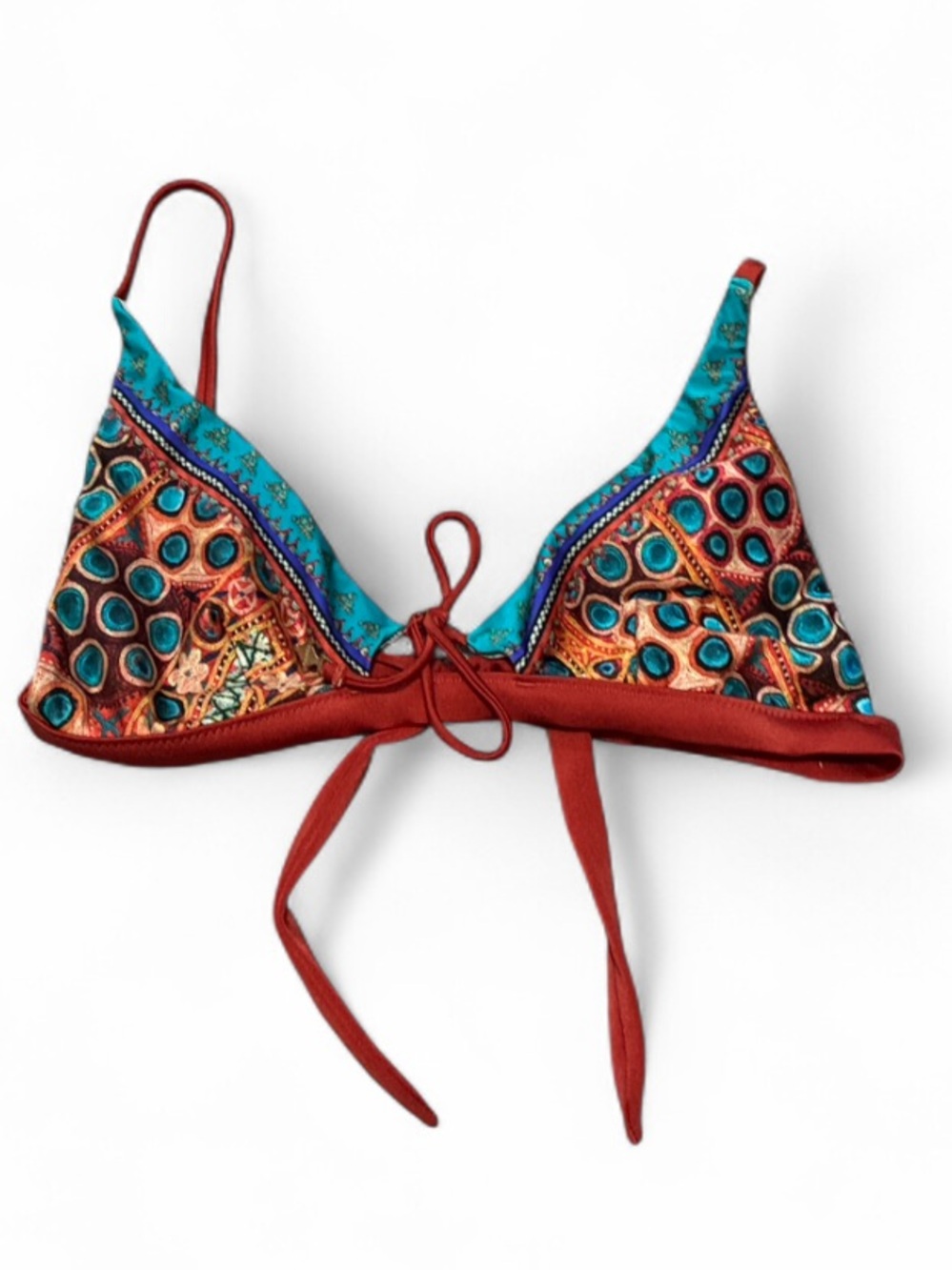 Tiger Lily Red & Teal Boho Patterned Triangle Swim Top